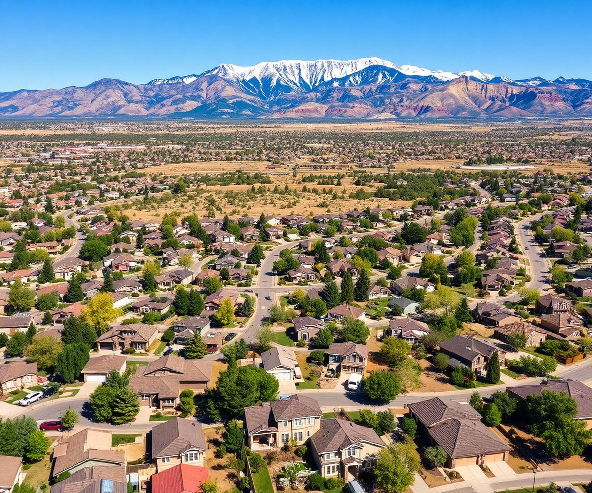Colorado Springs residential neighborhood with Pikes Peak in the background